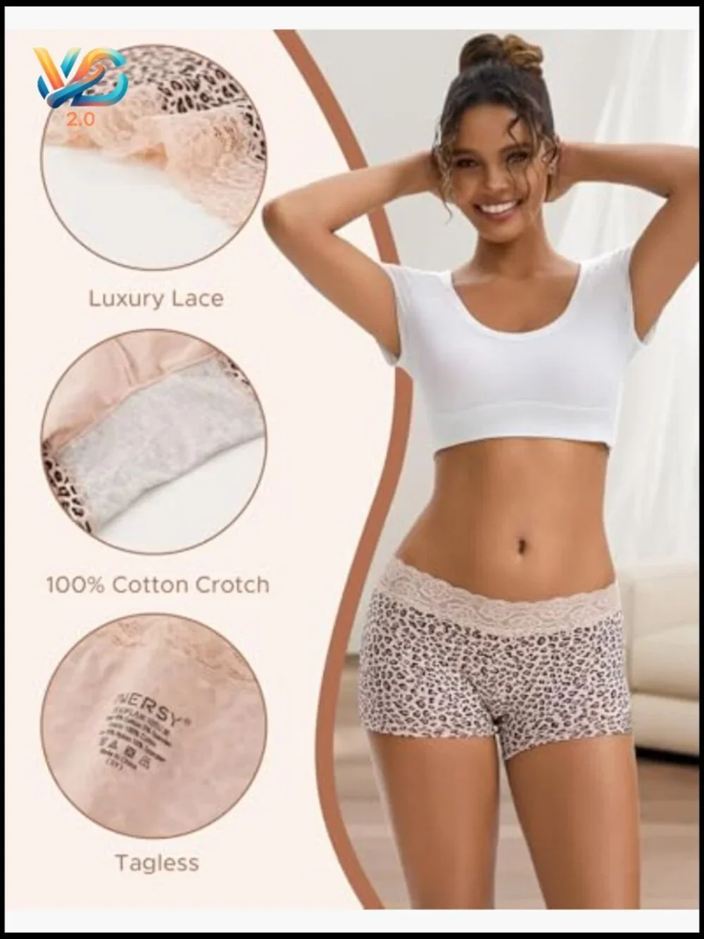 Cotton Lace Boyshorts Panties 3-Pack Soft Breathable Mid-Rise Tagless